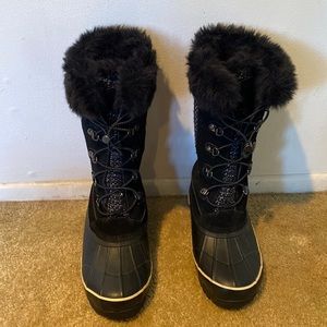 Lands End Black Faux Fur/Suede Boots Sz 7